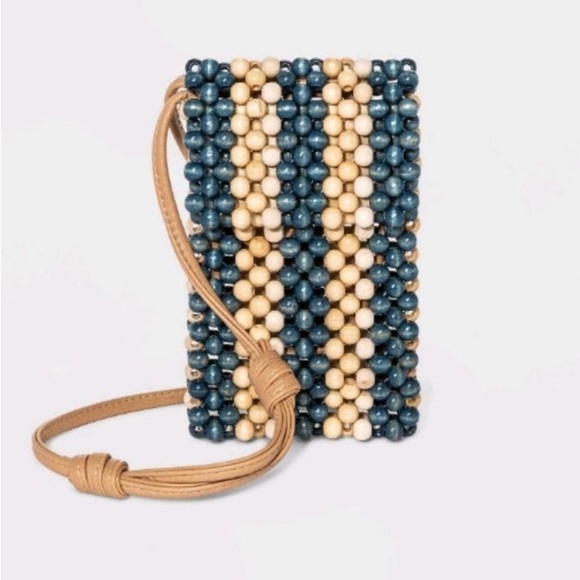 Universal Thread™ Striped Straw Beads Phone Crossbody Bag Blue - Picture 2 of 8